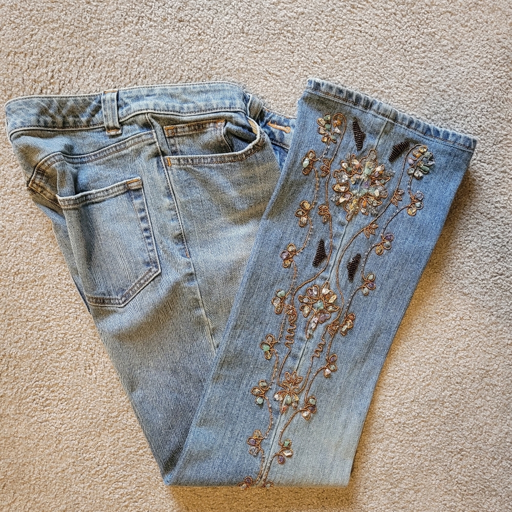 Y2K Vintage INC Embroidered Gem Beaded Boot Cut Jeans-Size 6 Read Description